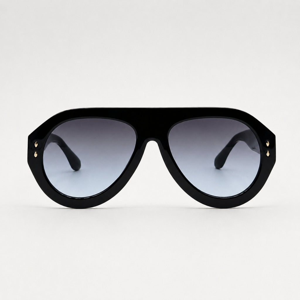 Lunettes de soleil Eclipse noires Osour Eyewear avec monture aviateur oversize noire et verres bleus dégradés