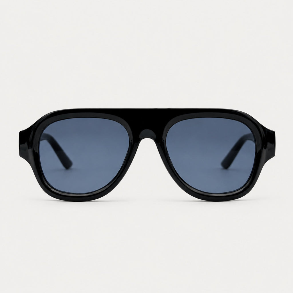 lunettes de soleil noires face verres bleus Osour La Carbon