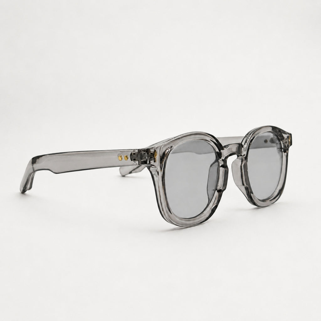 Lunettes de soleil rondes gris translucide La Elio vue de face