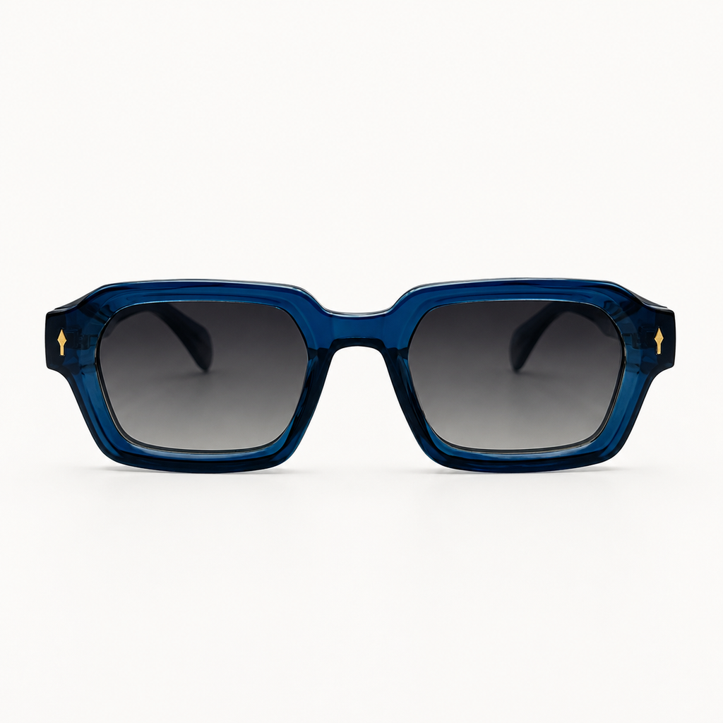 Lunettes de soleil rectangulaires bleues La Enzo vue de face