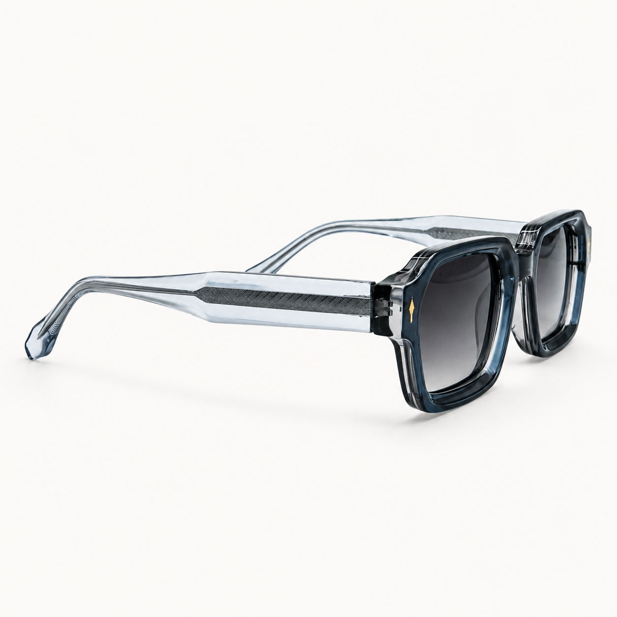 Lunettes de soleil rectangulaires bleues La Enzo vue de profil avec verres noirs dégradés
