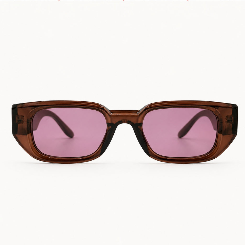 Lunettes de soleil rectangulaire marron La Karl Rosa avec verres bordeaux vue de face