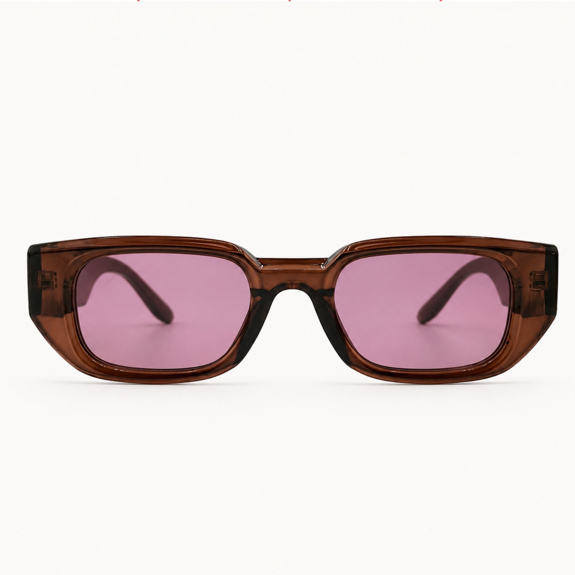 Lunettes de soleil rectangulaire marron La Karl Rosa avec verres bordeaux vue de face
