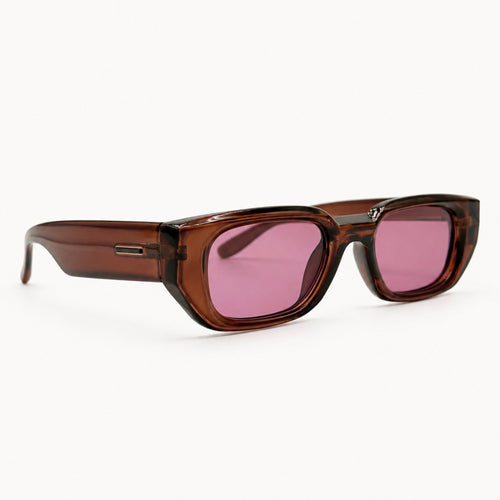 Lunettes de soleil rectangulaire marron La Karl Rosa avec verres bordeaux vue de profil
