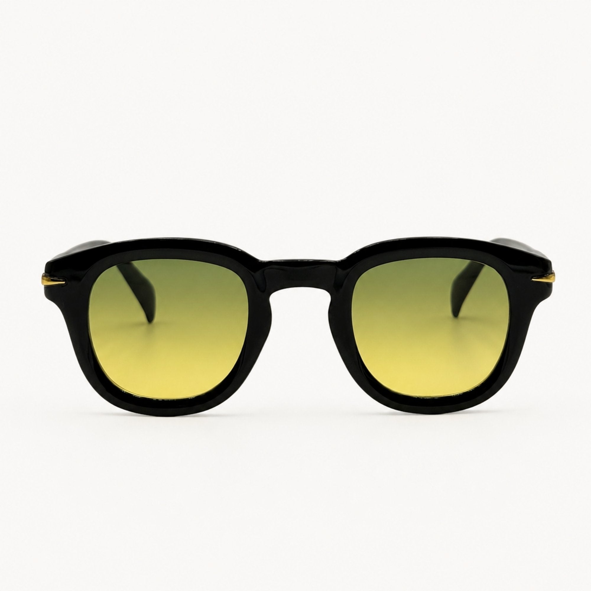 Lunettes de soleil rondes noires La Niko avec verres jaunes vue de face