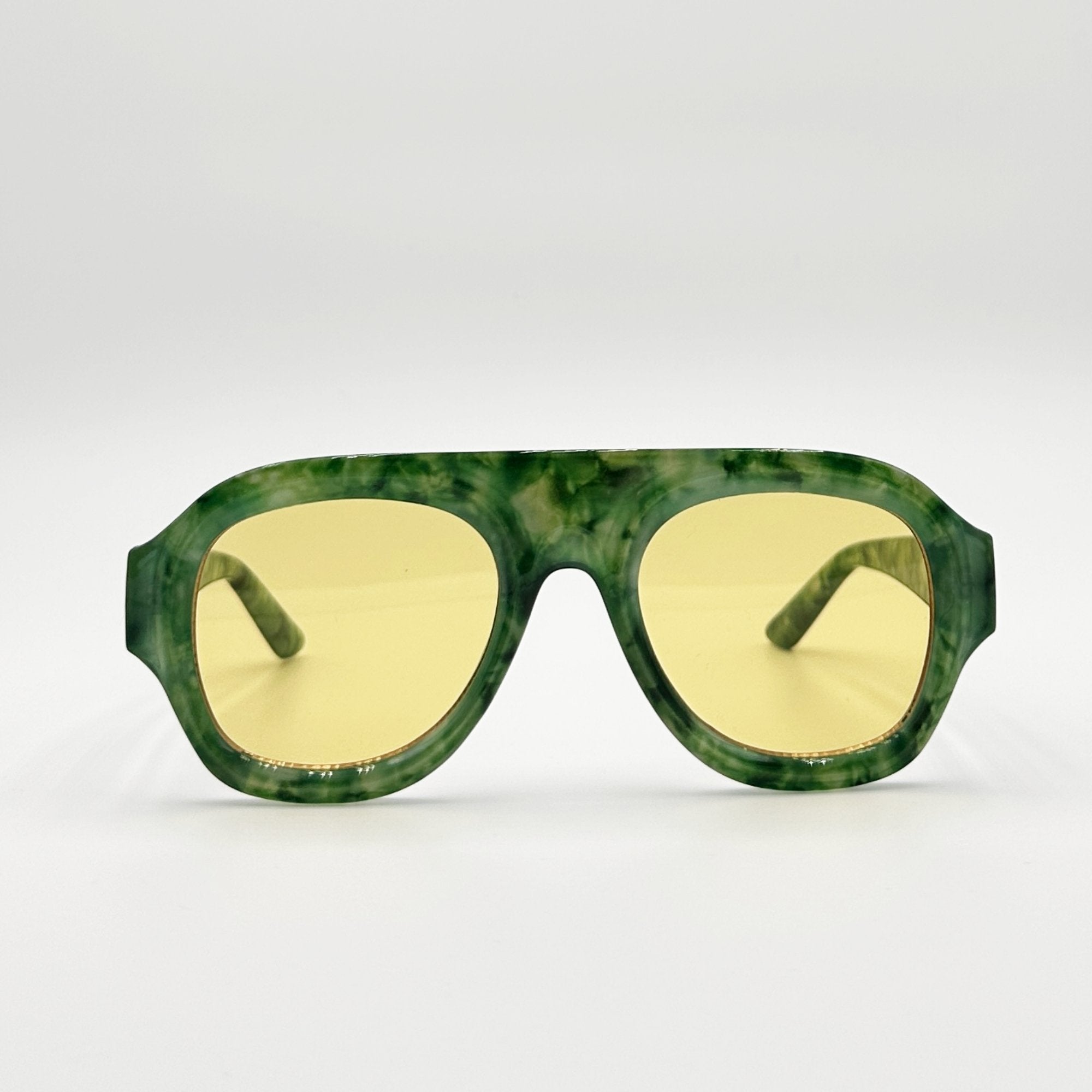 Lunettes de soleil aviateur vert marbré La Rivoli vue de face
